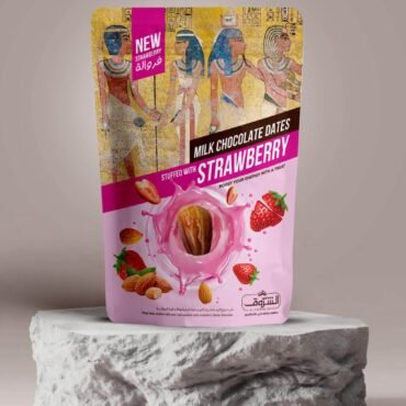 Pitted Dates Stuffed with Almonds Covered in Chocolate with Natural Strawberry Flavor 250g