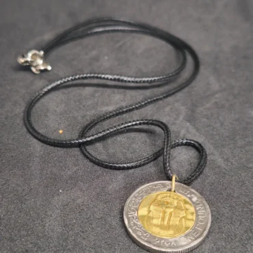 Egyptian coin necklace - Genuine EGY pound Tutankhamun Silver Gold Aura of Magic