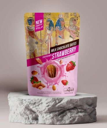 Pitted Dates Stuffed with Almonds Covered in Chocolate with Natural Strawberry Flavor 250g