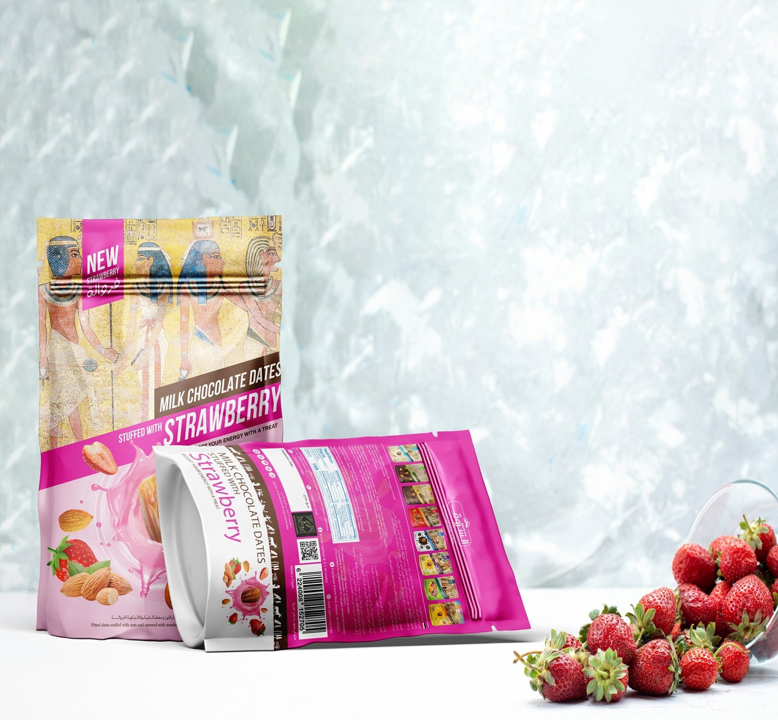 Pitted Dates Stuffed with Almonds Covered in Chocolate with Natural Strawberry Flavor 250g