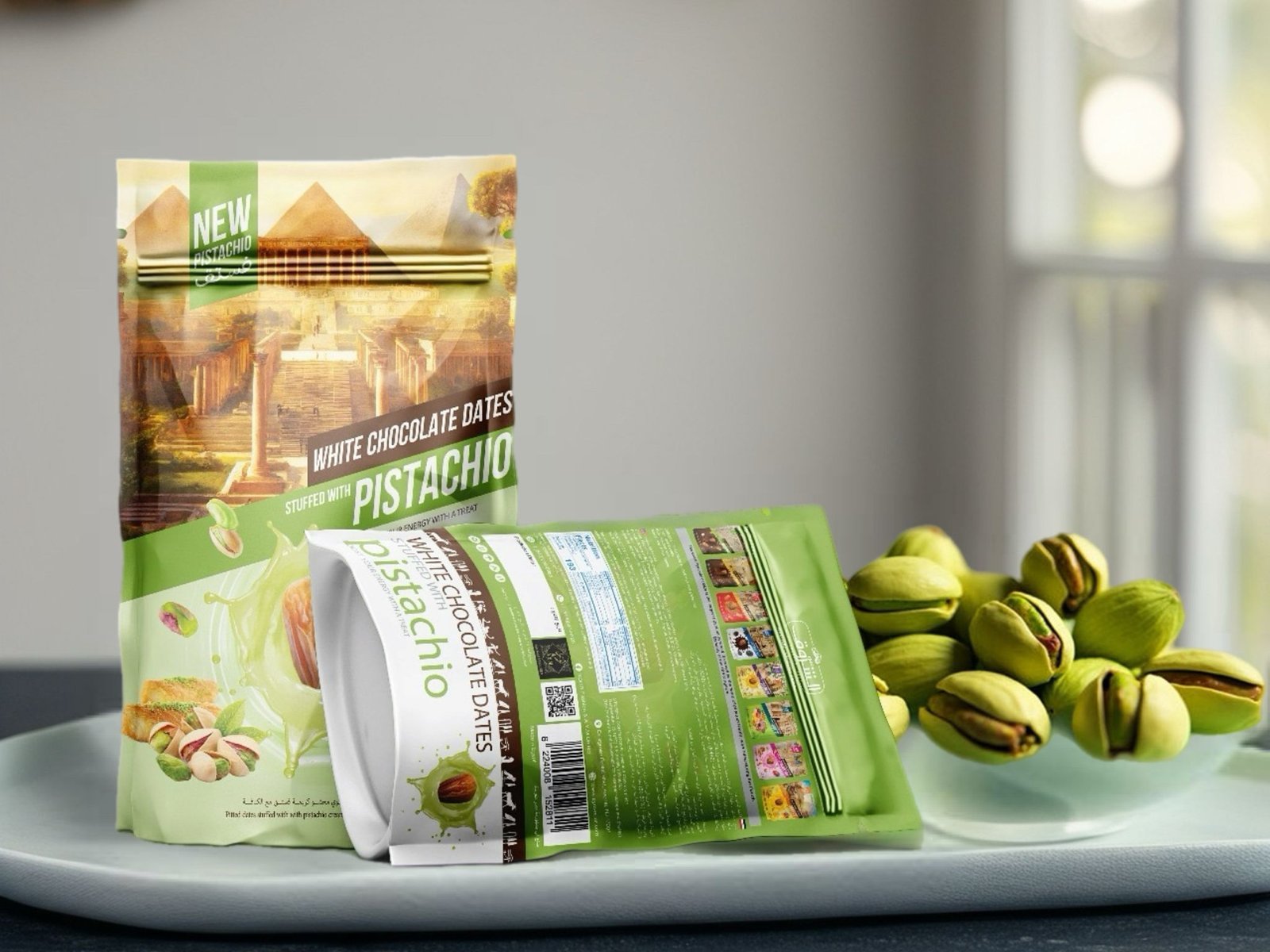 Pitted dates stuffed with pistachios and covered with pistachio sauce 250g