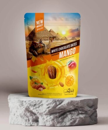 Pitted Dates Covered in Mango Chocolate and Stuffed with Almonds 250g