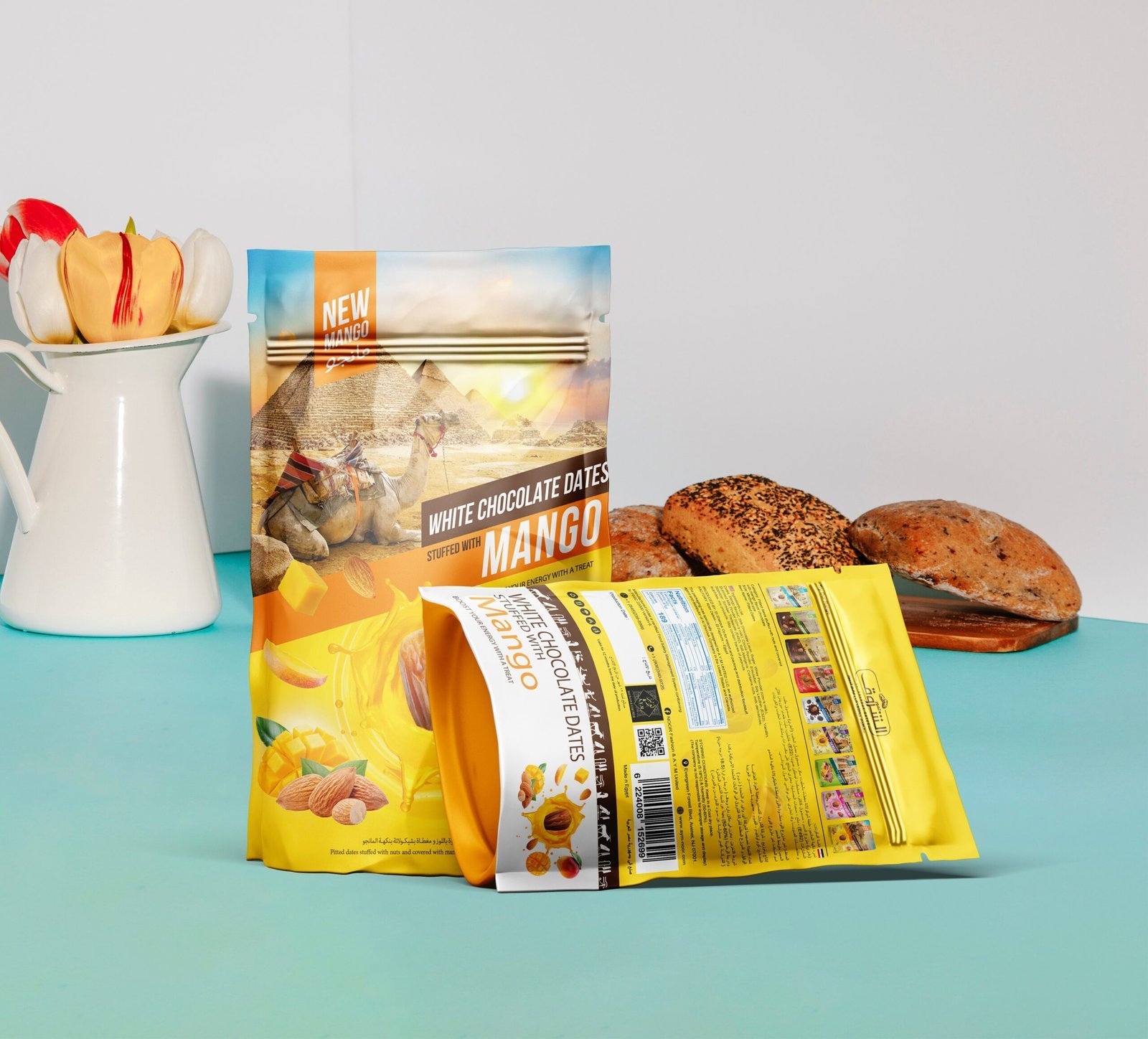 Pitted Dates Covered in Mango Chocolate and Stuffed with Almonds 250g