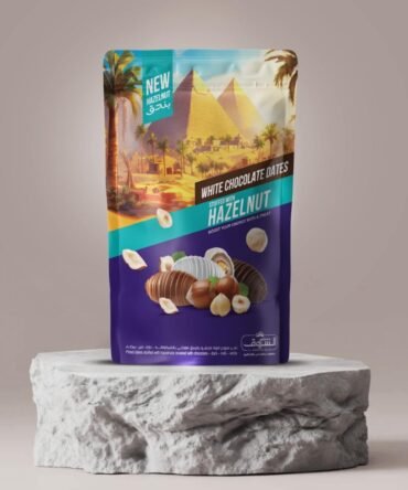 Pitted dates stuffed with almonds and covered with chocolate mix (white and dark) 250 grams