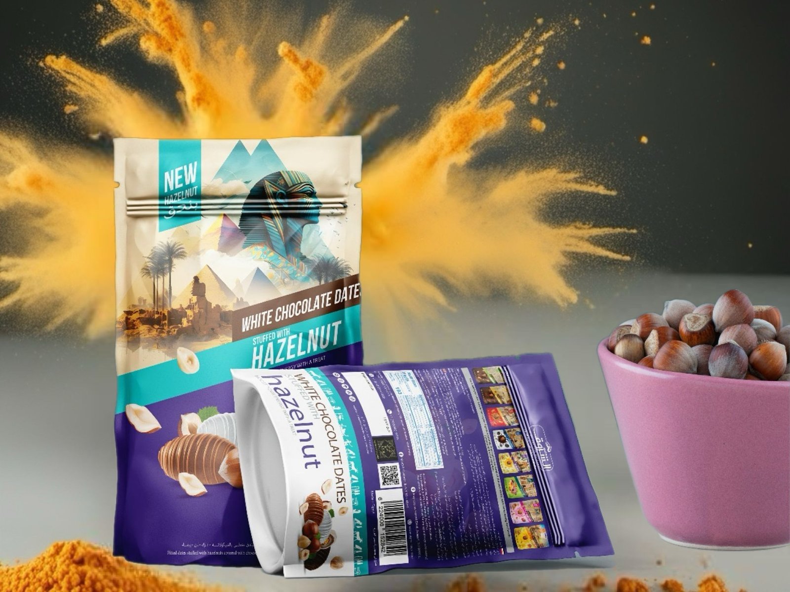 Pitted dates stuffed with almonds and covered with chocolate mix (white and dark) 250 grams