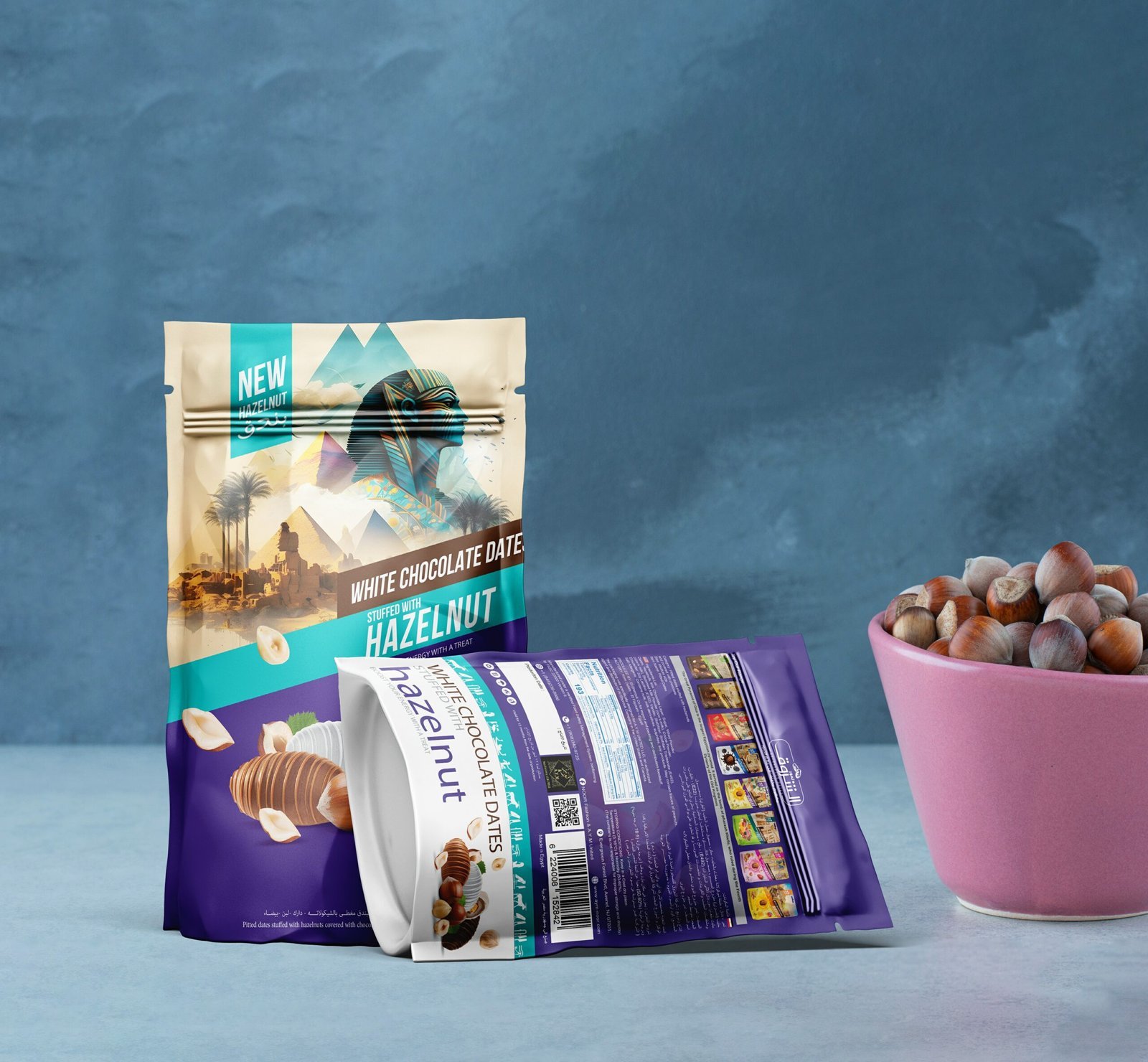 Pitted dates stuffed with almonds and covered with chocolate mix (white and dark) 250 grams