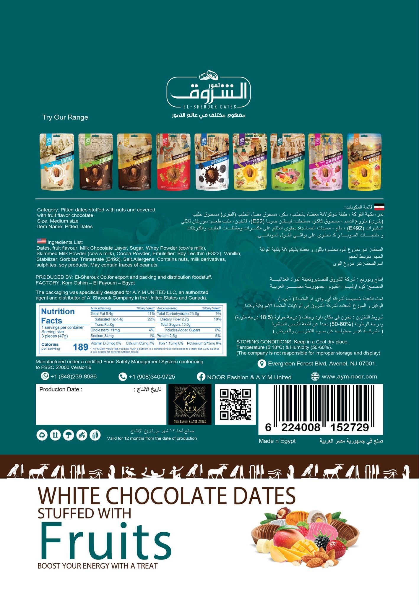 Pitted dates stuffed with almonds covered with natural fruit chocolate 250g