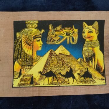 Cleopatra & Eye of Horus Papyrus Painting: Glow-in-Dark Glitter Egyptian Art