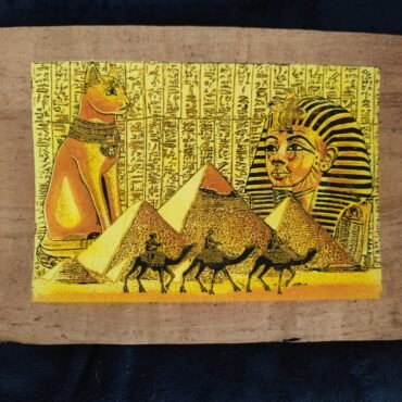 Tutankhamun Mask Papyrus Painting: Glow in Dark with Egyptian Cat