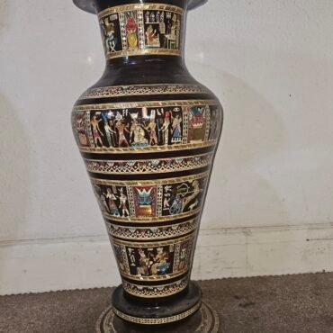 Exquisite Egyptian Mother of Pearl Inlaid Floor Vase with Pharaoh Scenes - Handmade