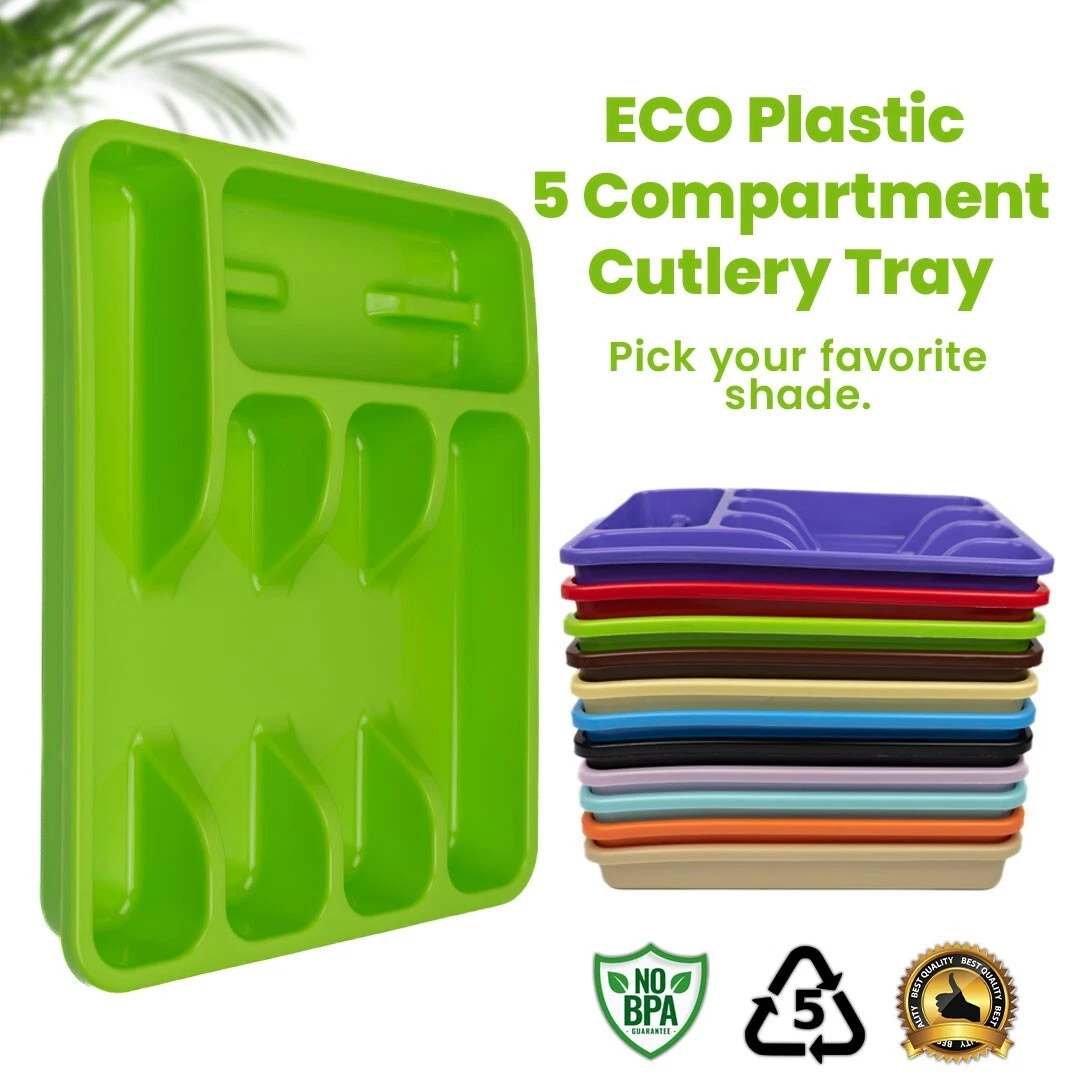 Eco Plastic Cutlery Tray Drawer Organizer Insert For Kitchen Utensils