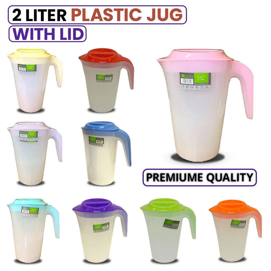 2 Liter Plastic Jug with Lid Semi-Transparent For Water Milk Juice Picnic Fridge