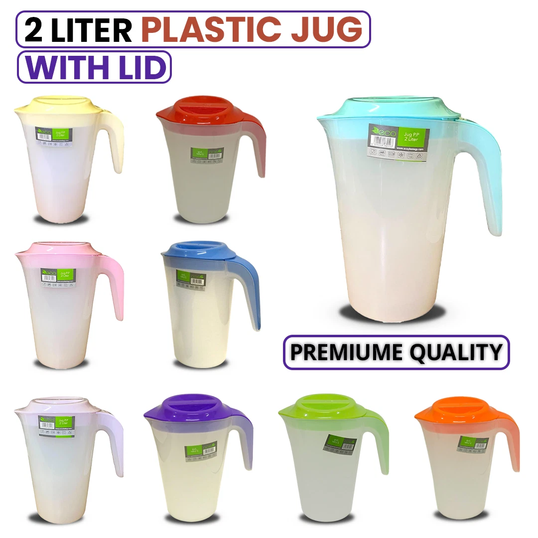 2 Liter Plastic Jug with Lid Semi-Transparent For Water Milk Juice Picnic Fridge
