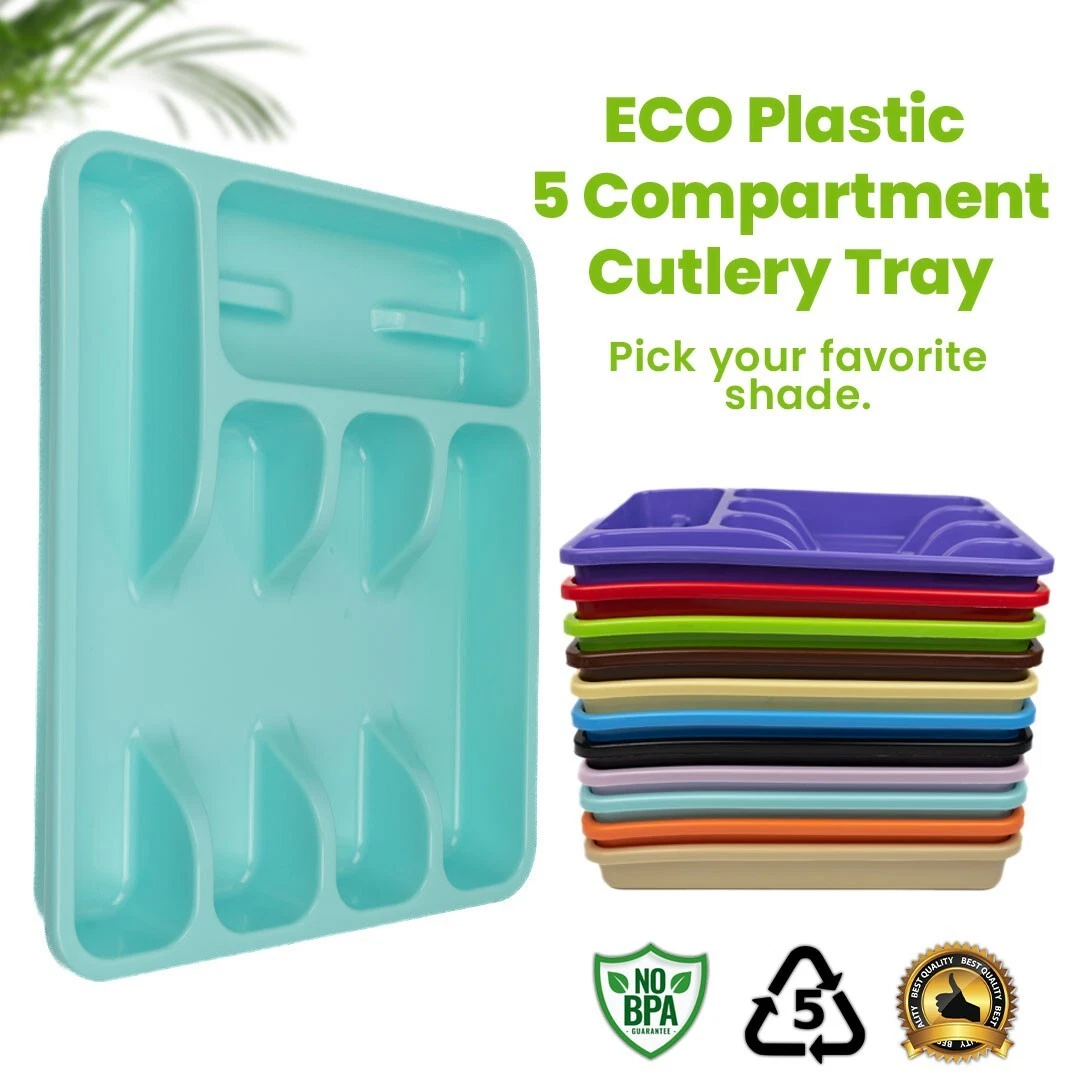 Eco Plastic Cutlery Tray Drawer Organizer Insert For Kitchen Utensils
