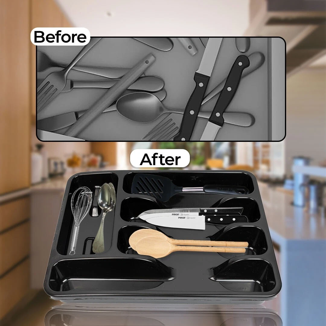 Eco Plastic Cutlery Tray Drawer Organizer Insert For Kitchen Utensils