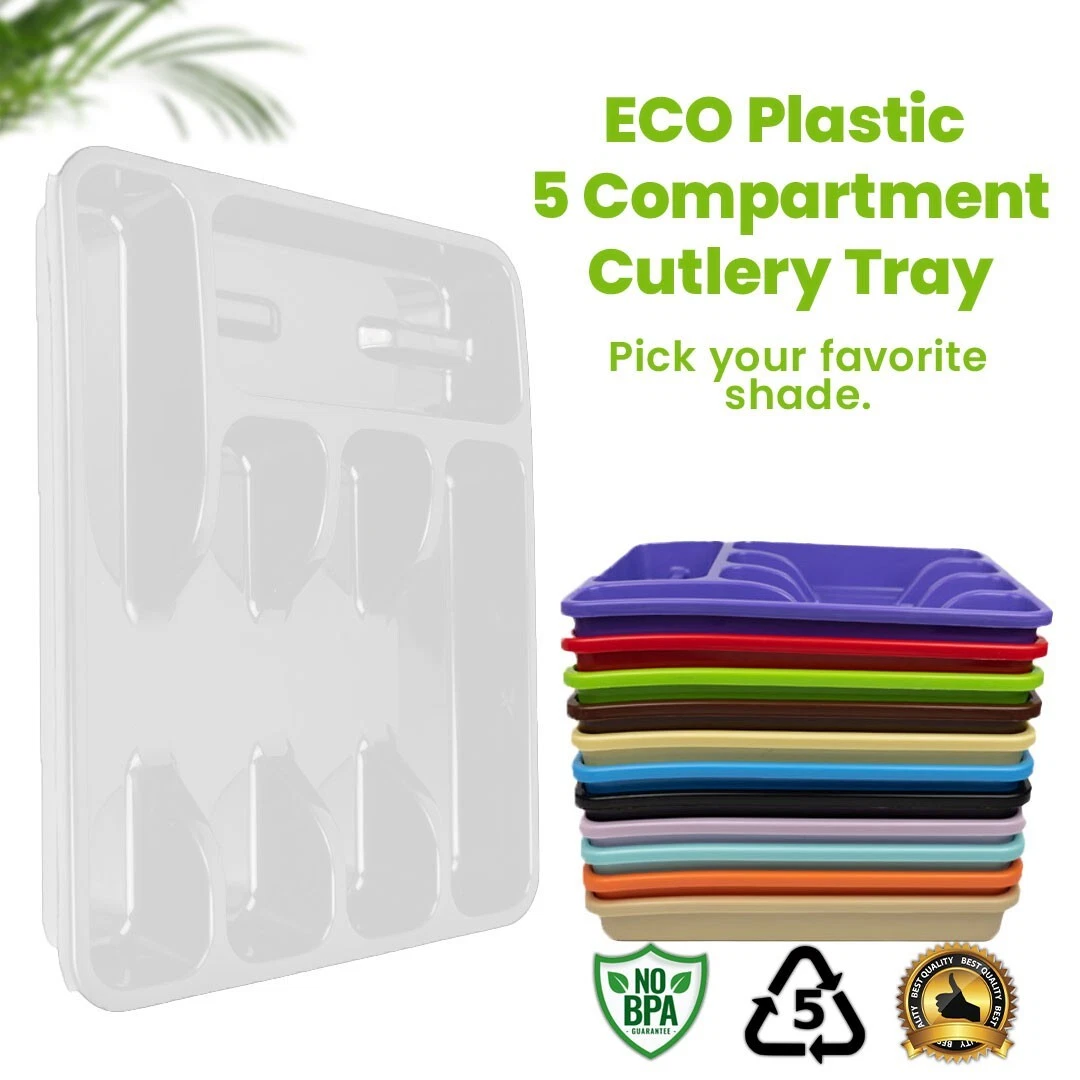 Eco Plastic Cutlery Tray Drawer Organizer Insert For Kitchen Utensils