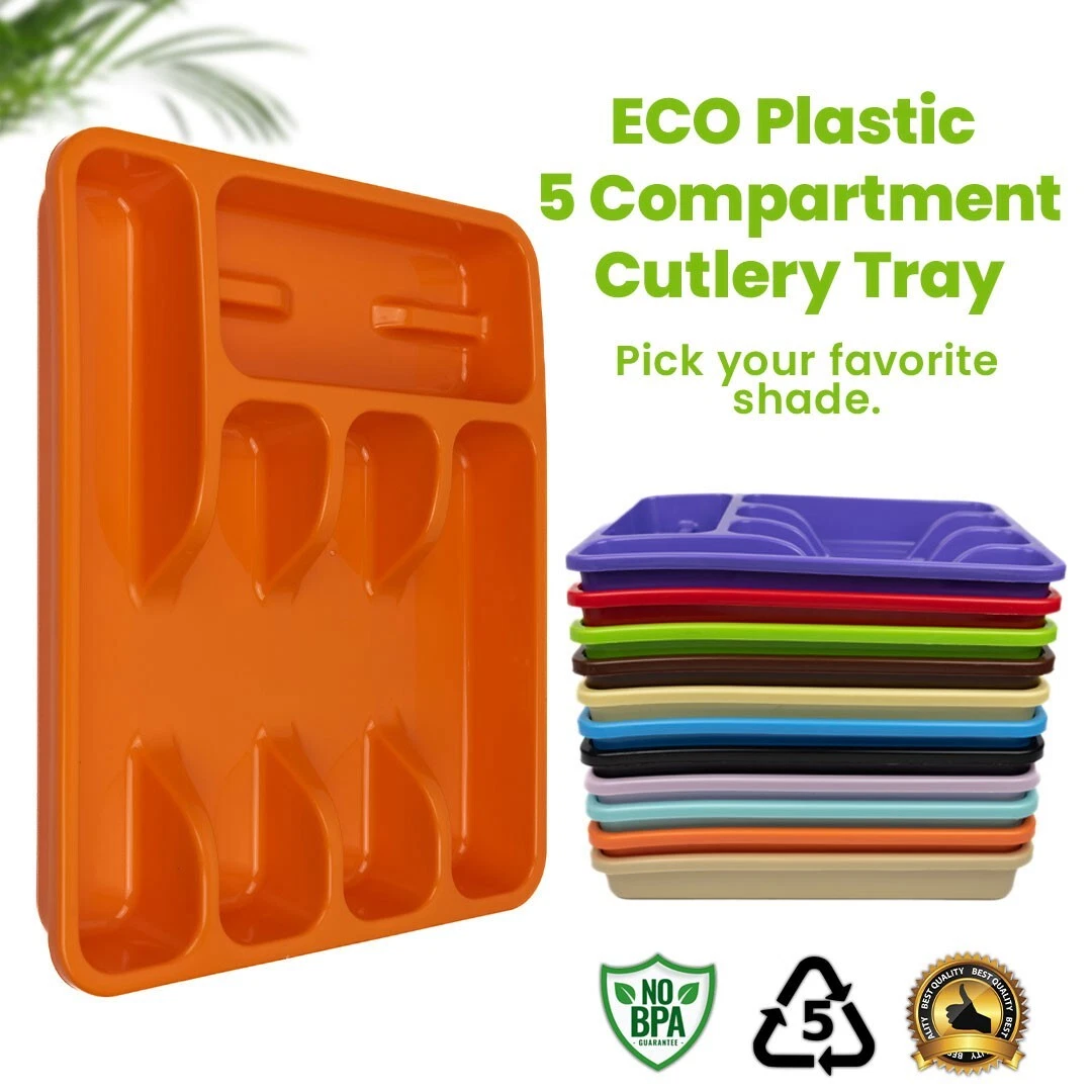 Eco Plastic Cutlery Tray Drawer Organizer Insert For Kitchen Utensils