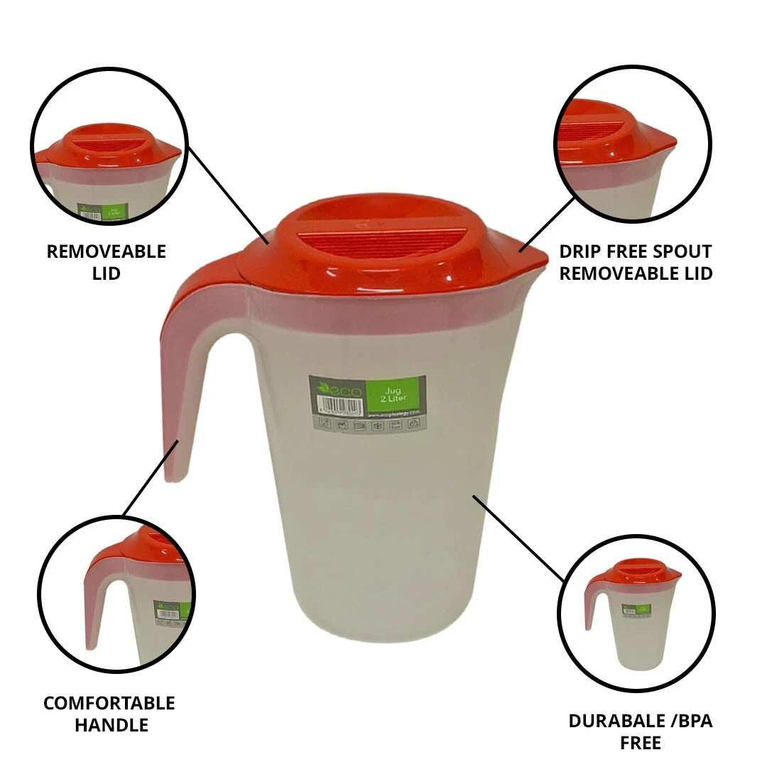 2 Liter Plastic Jug with Lid Semi-Transparent For Water Milk Juice Picnic Fridge