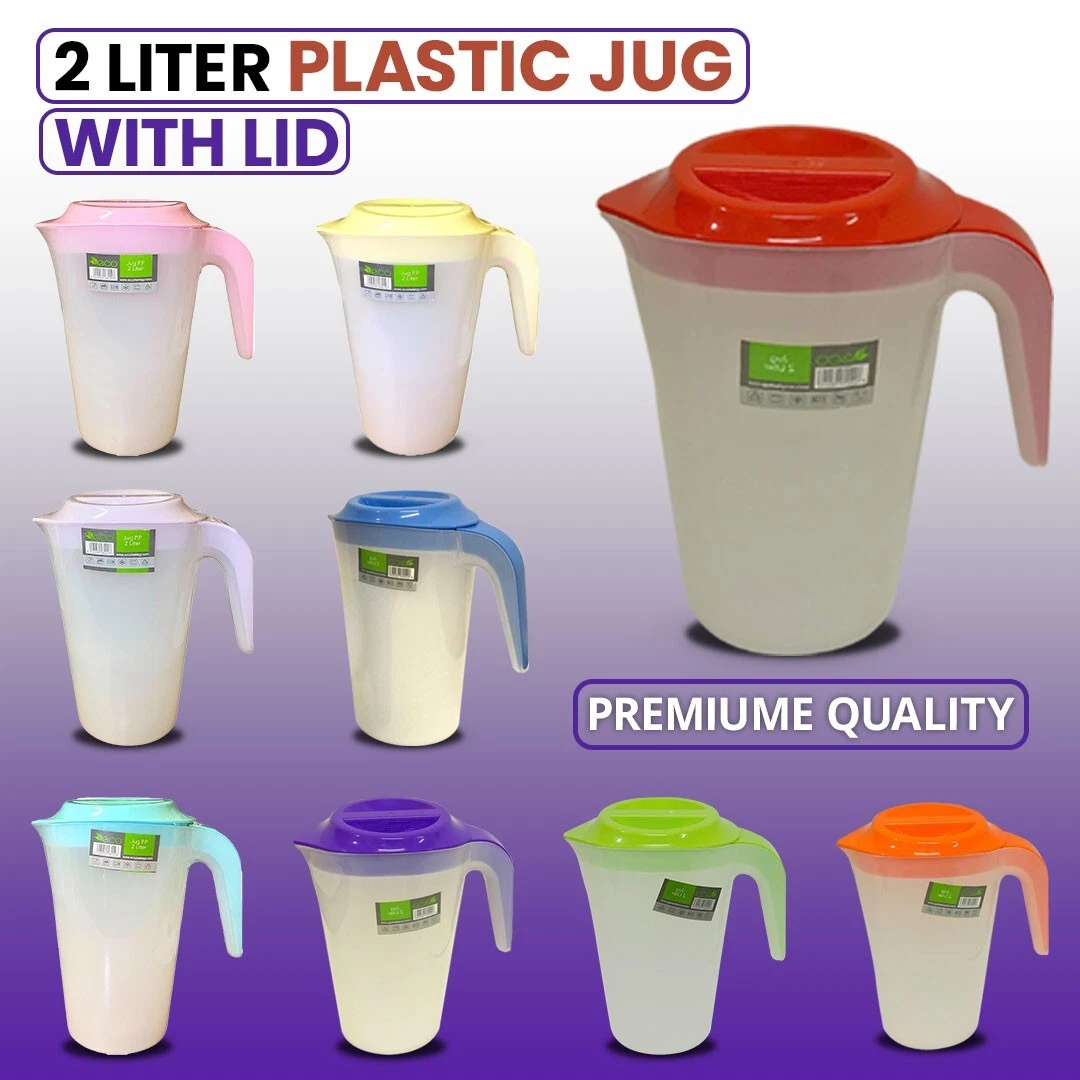 2 Liter Plastic Jug with Lid Semi-Transparent For Water Milk Juice Picnic Fridge