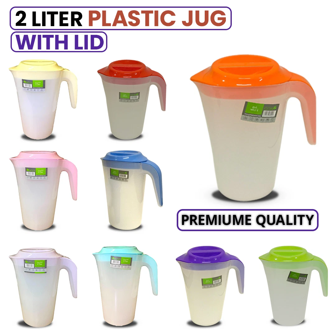 2 Liter Plastic Jug with Lid Semi-Transparent For Water Milk Juice Picnic Fridge
