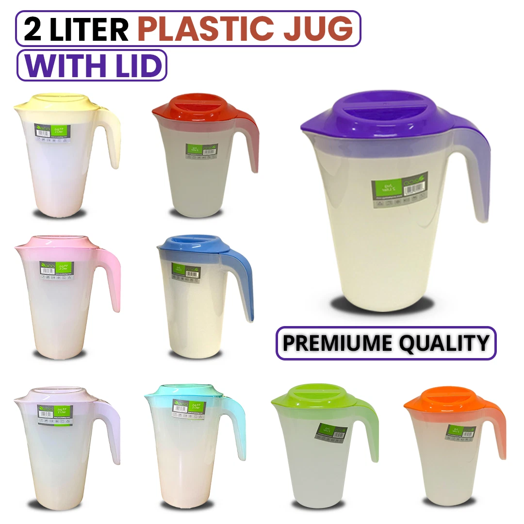 2 Liter Plastic Jug with Lid Semi-Transparent For Water Milk Juice Picnic Fridge