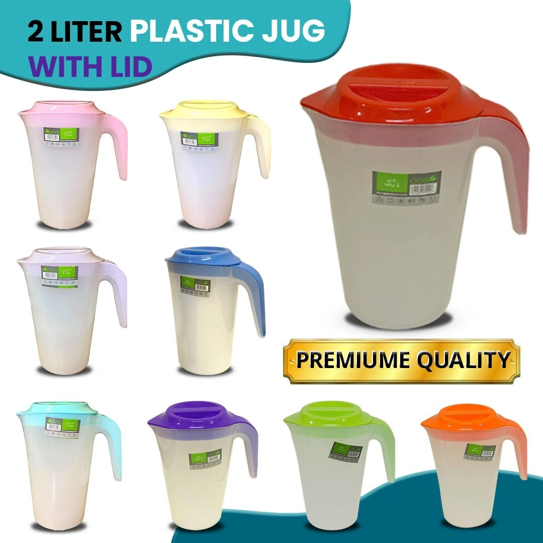 2 Liter Plastic Jug with Lid Semi-Transparent For Water Milk Juice Picnic Fridge
