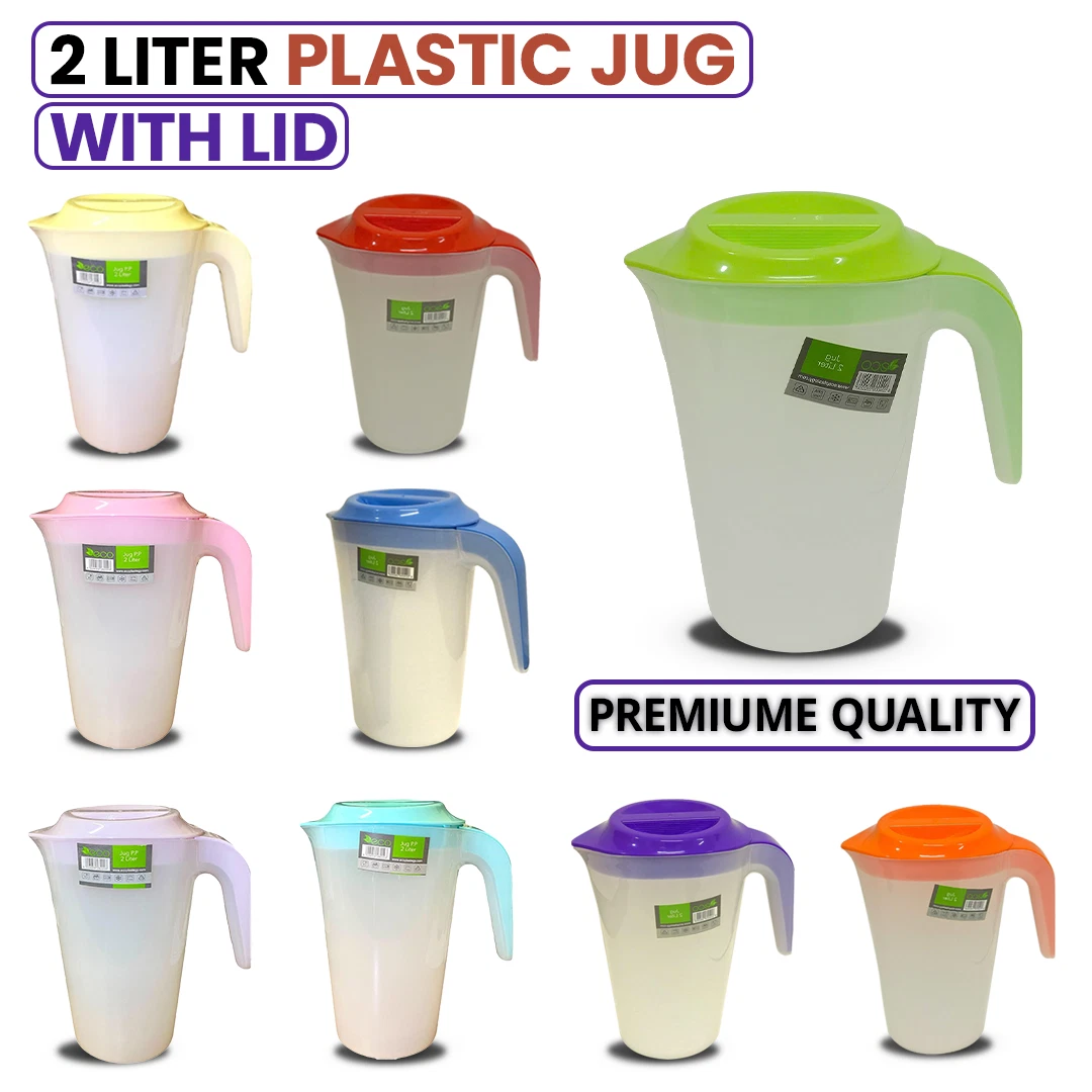 2 Liter Plastic Jug with Lid Semi-Transparent For Water Milk Juice Picnic Fridge