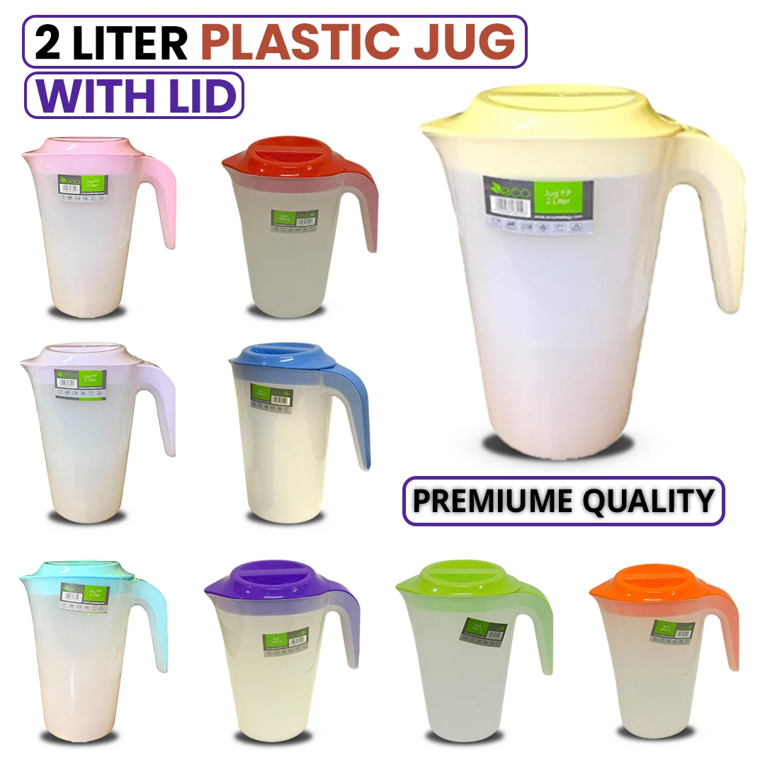 2 Liter Plastic Jug with Lid Semi-Transparent For Water Milk Juice Picnic Fridge