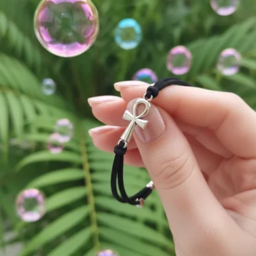 Egyptian Hand Bracelet - Handmade Black Cord Hand Chain with Ancient Symbol gift