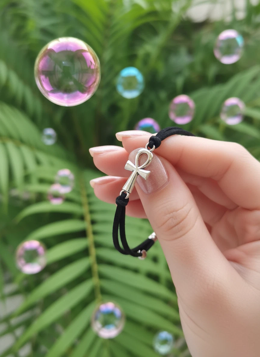 Egyptian Hand Bracelet - Handmade Black Cord Hand Chain with Ancient Symbol gift