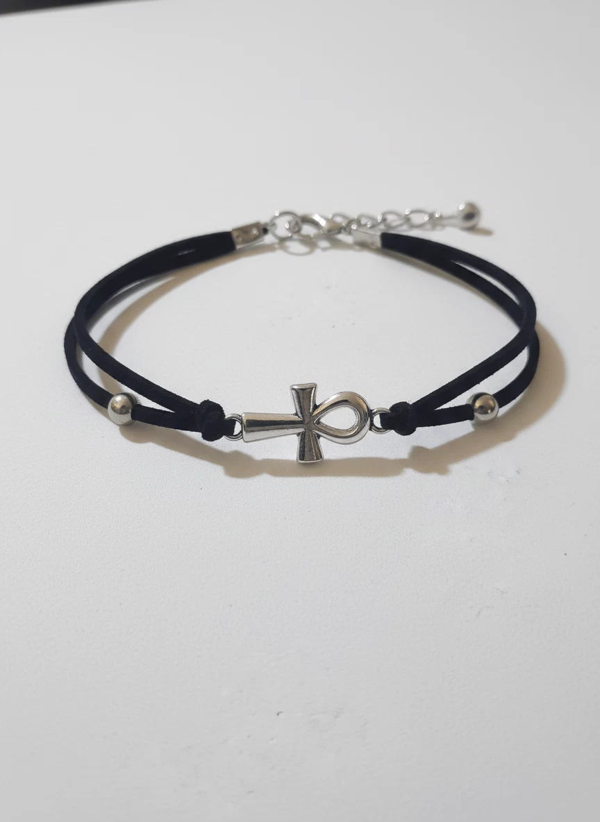 Egyptian Hand Bracelet - Handmade Black Cord Hand Chain with Ancient Symbol gift