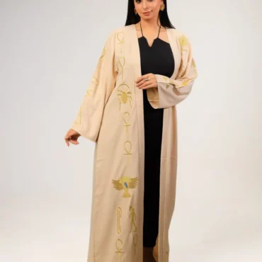 Hieroglyph Column Open Abaya – Floor-Length - Abayas & Kimonos