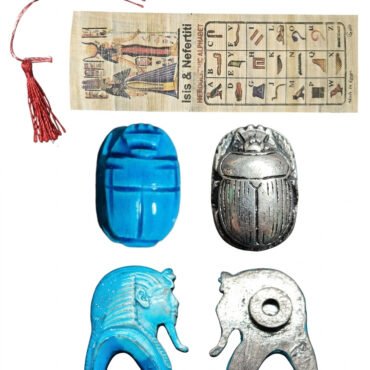 Egyptian Small Souvenirs Set of 3 – Papyrus Scroll, Scarab Beetle and Fridge Magnet