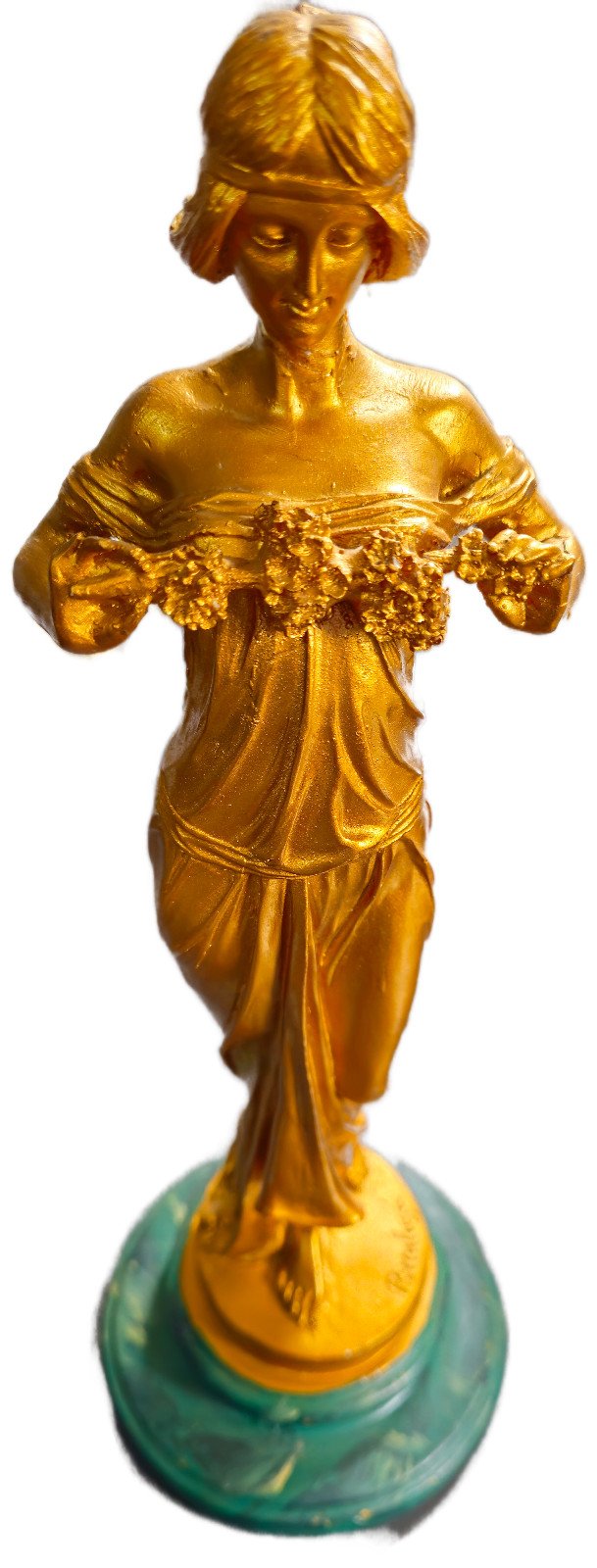 Female Statue in Gold and Green, Handcrafted (Pre-owned)