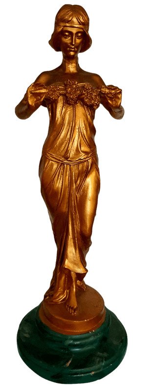Female Statue in Gold and Green, Handcrafted (Pre-owned)