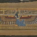 Winged Goddess Ma'at on Darkened Papyrus – Handmade Egyptian Wall Art