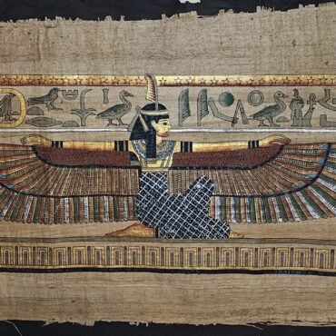 Winged Goddess Ma'at on Darkened Papyrus – Handmade Egyptian Wall Art