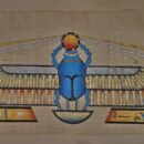 Winged Scarab Beetle and Solar Disk Papyrus – Khepri Protection Art