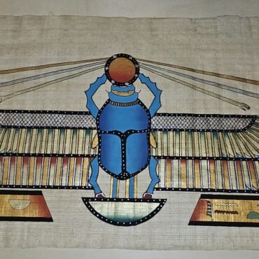 Winged Scarab Beetle and Solar Disk Papyrus – Khepri Protection Art